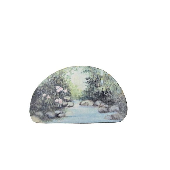 Hand-painted Wooden Brooch Stunning Nature Scene Artist Signed Webb Stunning - Picture 3 of 16